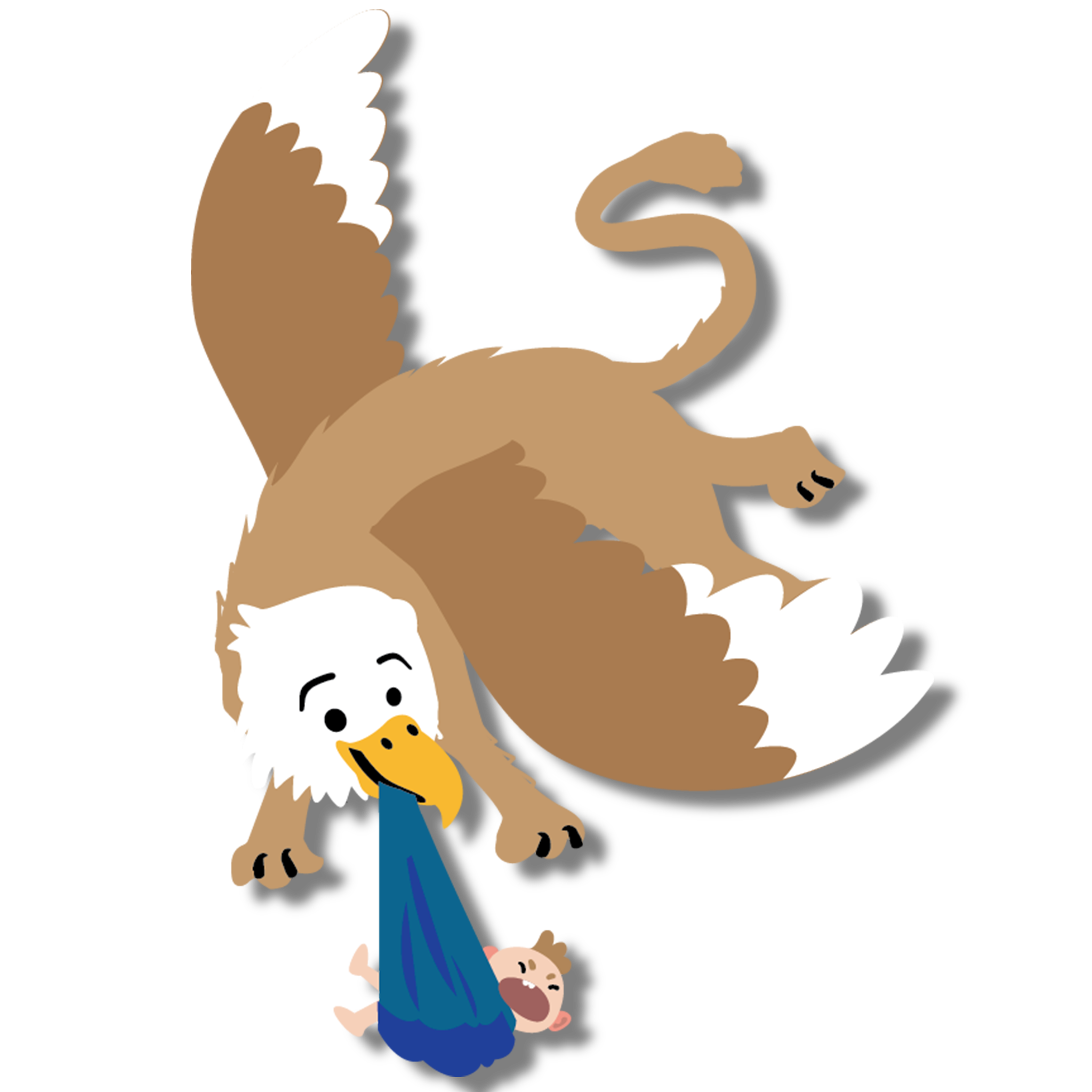 Griffon holding a baby like a stork