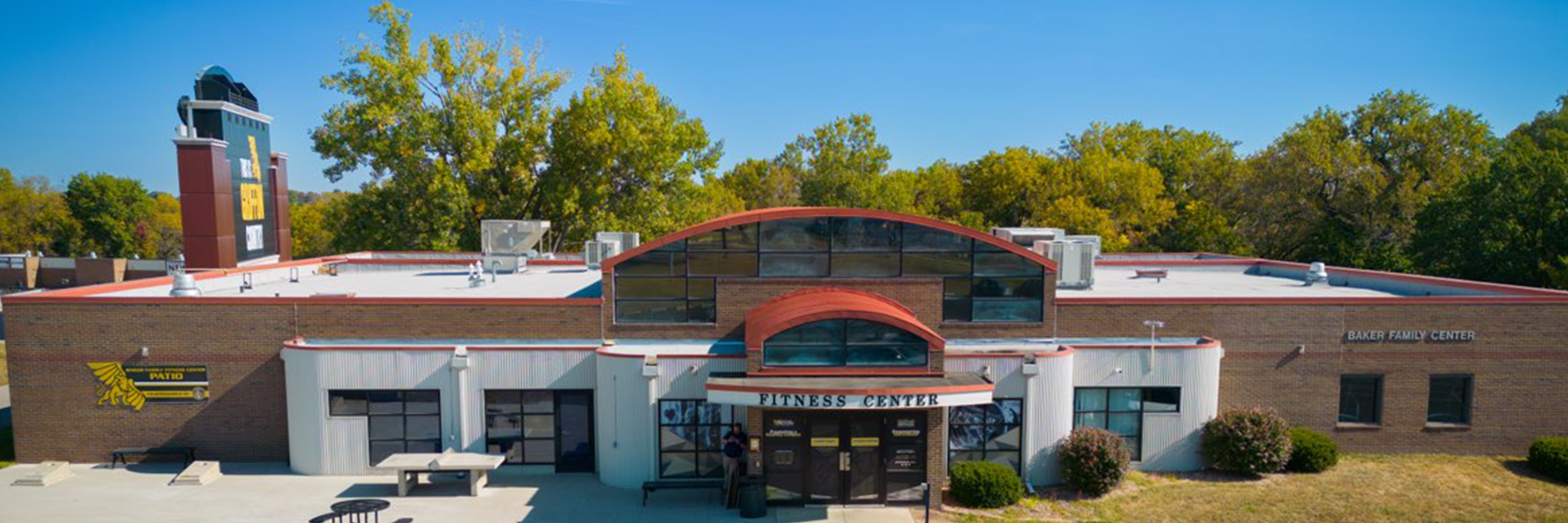 front of baker family fitness center building