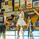 Forward Dossou Ndiaye makes a jump shot against Linewood. Ndiaye is described as an athletic inside player with strengths of speed and transition skills